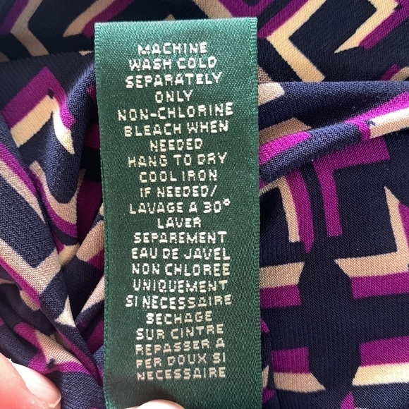 Ralph Lauren Purple Geometric Print Jersey Sheath Faux Wrap Dress Size 4 - Picture 12 of 14